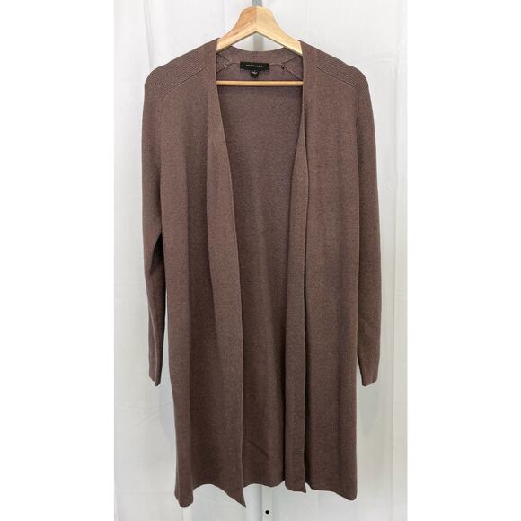 ANN TAYLOR S Metallic Open Front Duster Cardigan Sweater 519659 Taupe Brown Gold - Picture 1 of 8